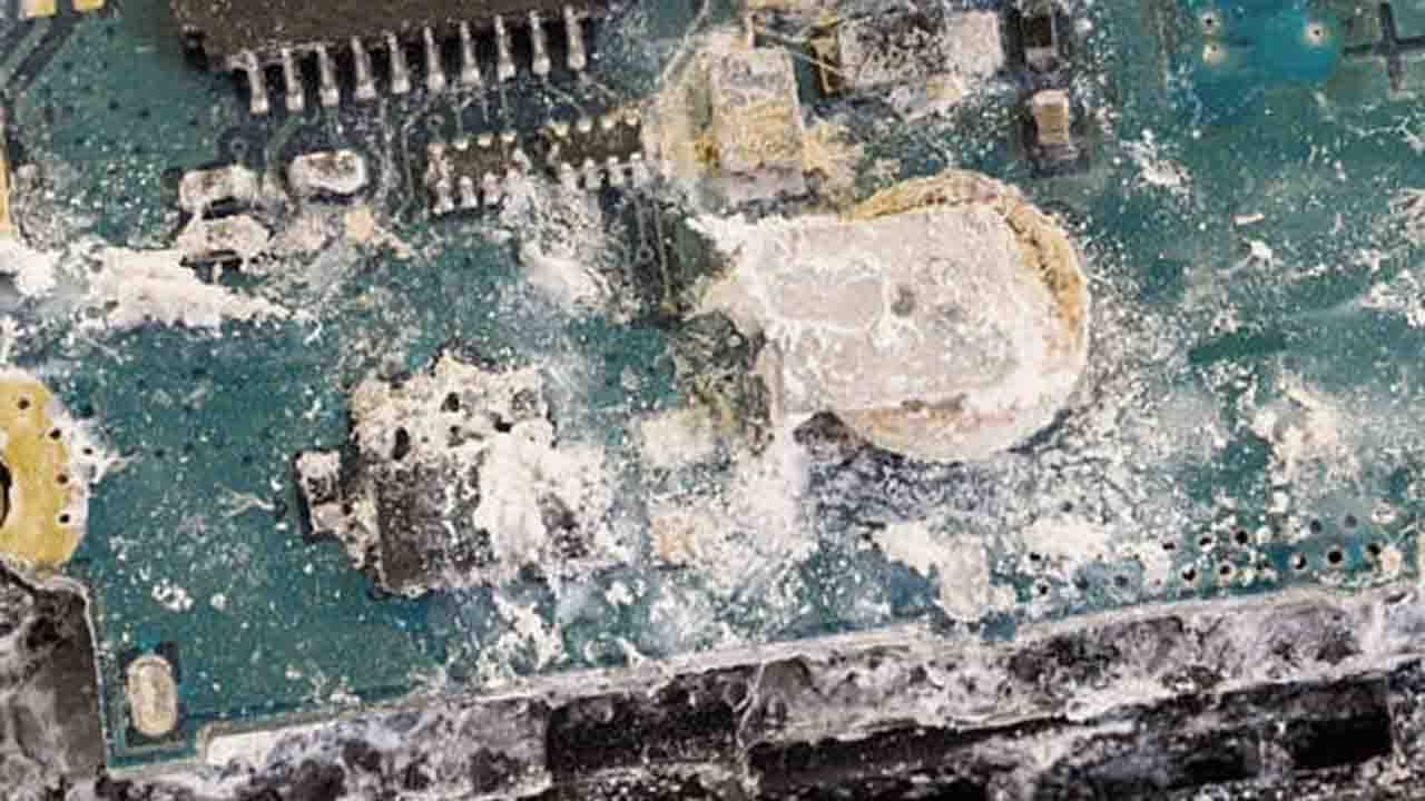 pcb corrosion ozidize grey white traces coating